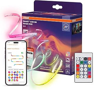 Osram SMART WIFI COB, 5M, Magic RGB, flexibler LED-Lichtstreifen, Steuerung via WLAN, COB-Technologie für gleichmäßige, intensive Lichtausgabe, mit Fernbedienung, 35W, IP20, LED nicht austauschbar - Stark reduziert