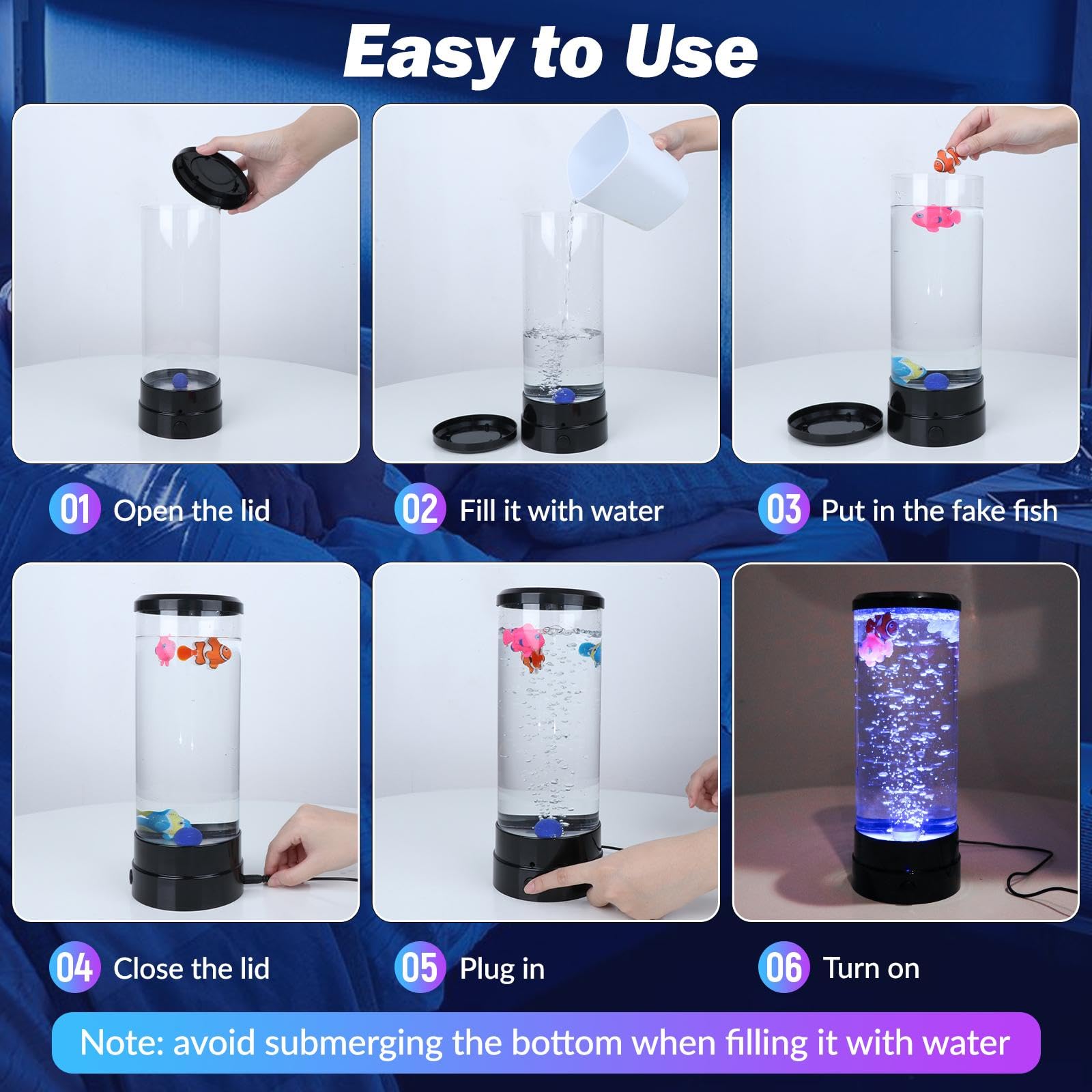 Bubble Fish Lampe für Kinder, künstliches Aquarium-Nachtlicht, sensorisches Nachtlicht mit 16 Farben, Lavalampen, schwimmend, bewegliche Aquarium-Lichter
