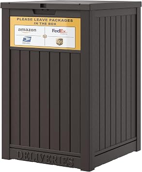 LHBGO Package Delivery Box for Outside, with Delivery Sign 48 Gallon Storage with Lockable Secure, Large Resin Outdoor Package Drop Container