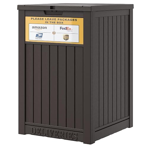 Outdoor Package Delivery Box with Lockable Secure and Sign, Resin