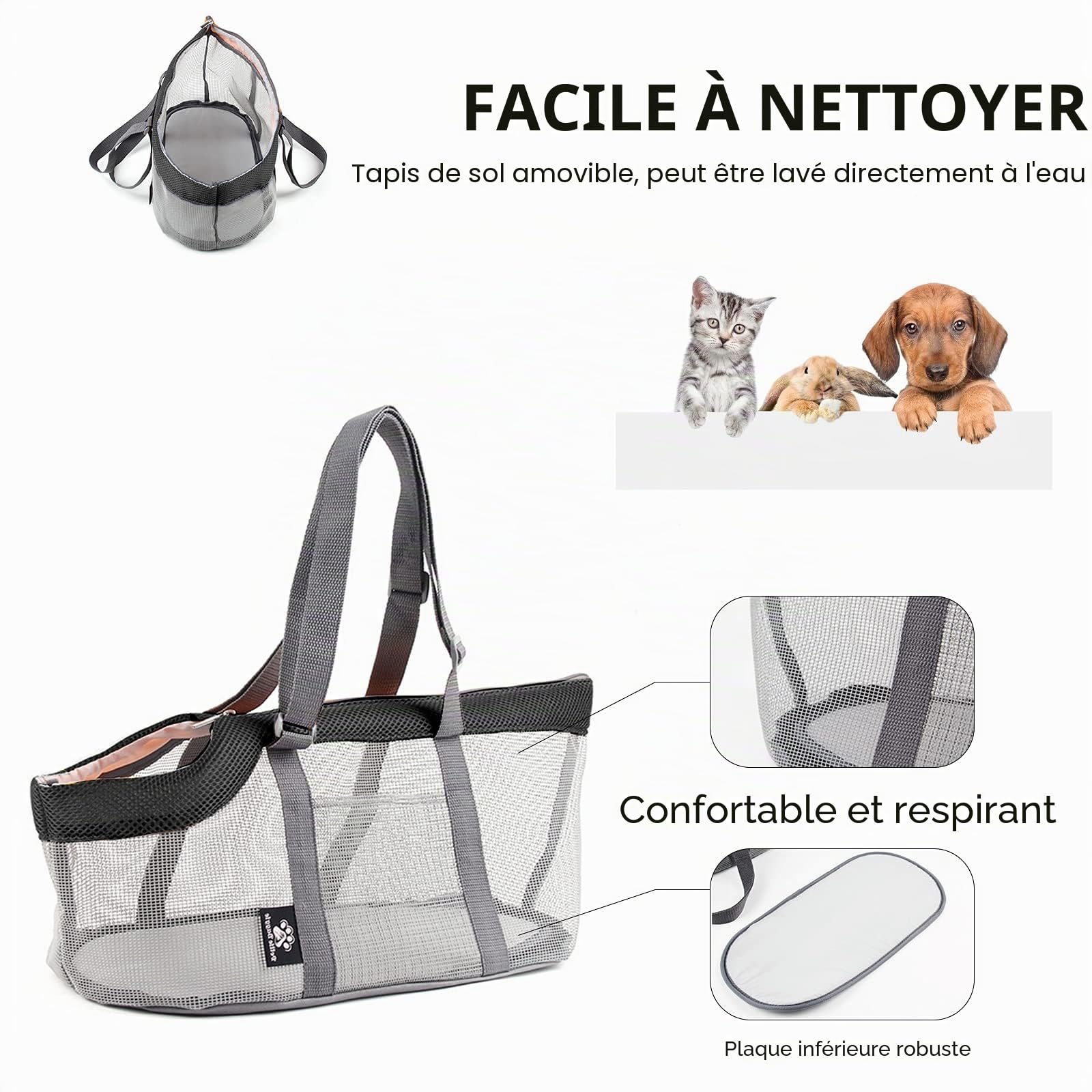 PETCUTE Sac Transport Chien,Sac à Main pour Animaux De Compagnie en Maille Respirant,Sac de Voyage pour Chien avec Coussins Amovibles,Confortable Sacoche À Bandoulière Portable pour Petits Chiens