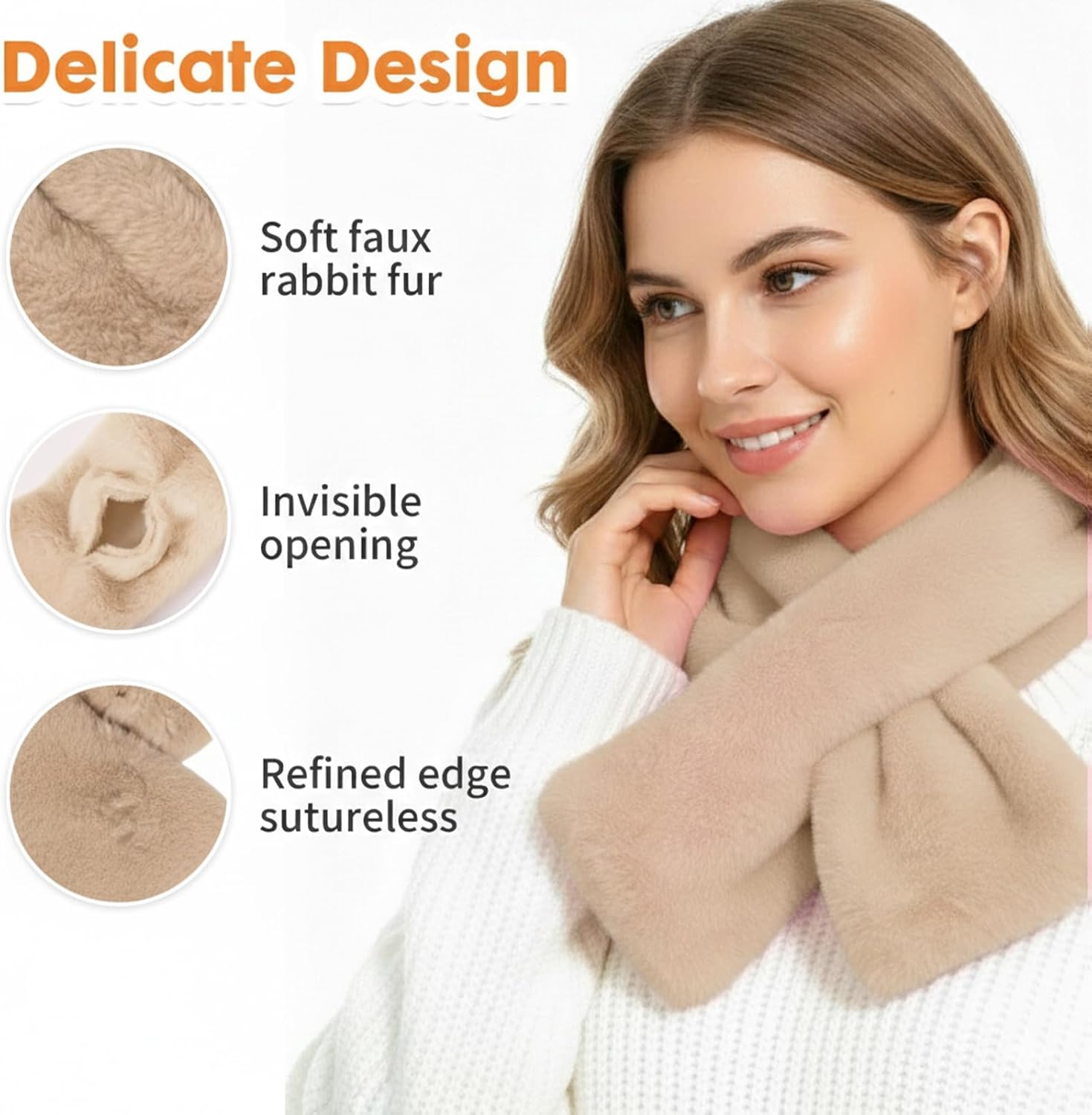 Barelove Short Women's Faux Fur Collar Scarf Wrap, Cold Winter Warm Stole Scarf Shawl Shrug Neck Warmer Wrap - Image 3