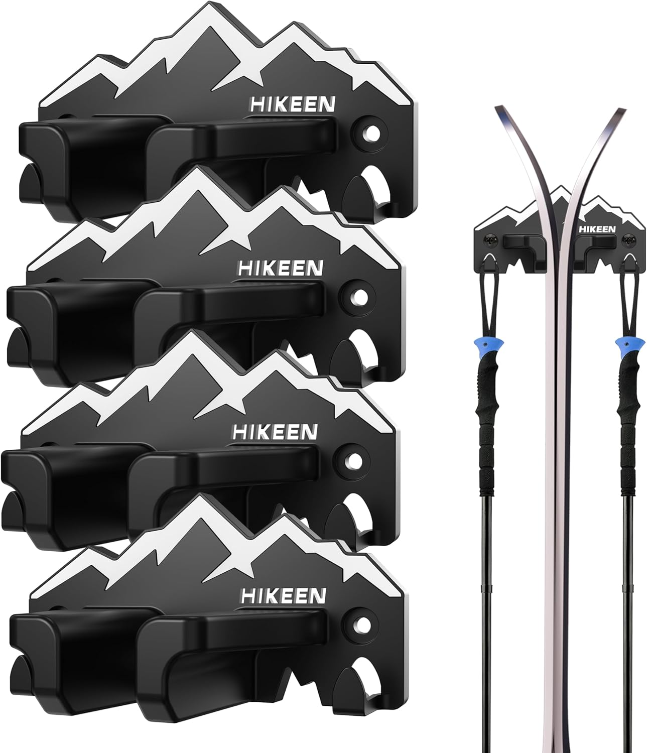Hikeen Ski Wall Rack for Garage-Ski Wall Mount Storage Rack Fits Any Ski,Garage Organization & Space-Saving Winter Gear - Durable Ski Rack for Wall Display 4Pack