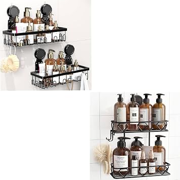 JOTPE Bundle Shower Caddy Suction Cup 2 Pack & No Drilling Shower Shelves Hold Up to 40 lbs