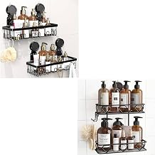 JOTPE Bundle Shower Caddy Suction Cup 2 Pack & No Drilling Shower Shelves Hold Up to 40 lbs