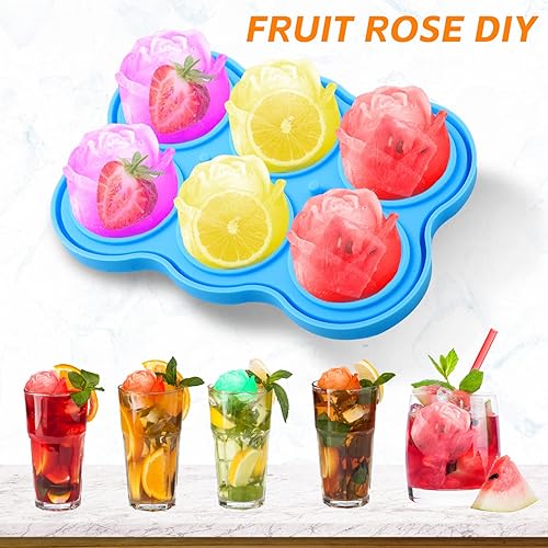 Miniatura 7 de Bandejas para cubitos de hielo, paquete de 2 bolas de hielo de silicona de 1.8 pulgadas, 6 cavidades, forma floral 3D para enfriar cócteles, whisky