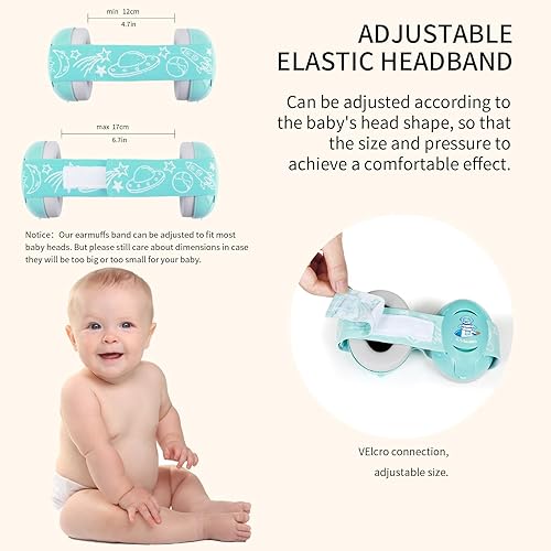 Miniatura 5 de LYSIAN Aqua Baby - Orejeras con cancelación de ruido para bebés con diadema elástica, protección auditiva para niños, para dormir, festival de