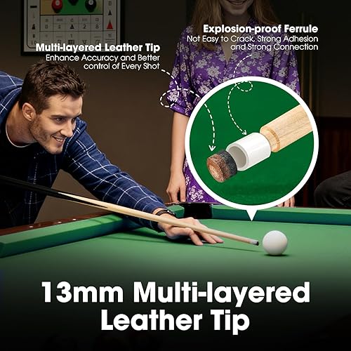 Miniatura 4 de Pool Cue Sticks 36inch 42inch 48inch 52inch 58inch Set of 2 or 4,Pool Cue with 13mm Leather Tip for Adults, Beginners,2-Piece Design(14oz to 20oz