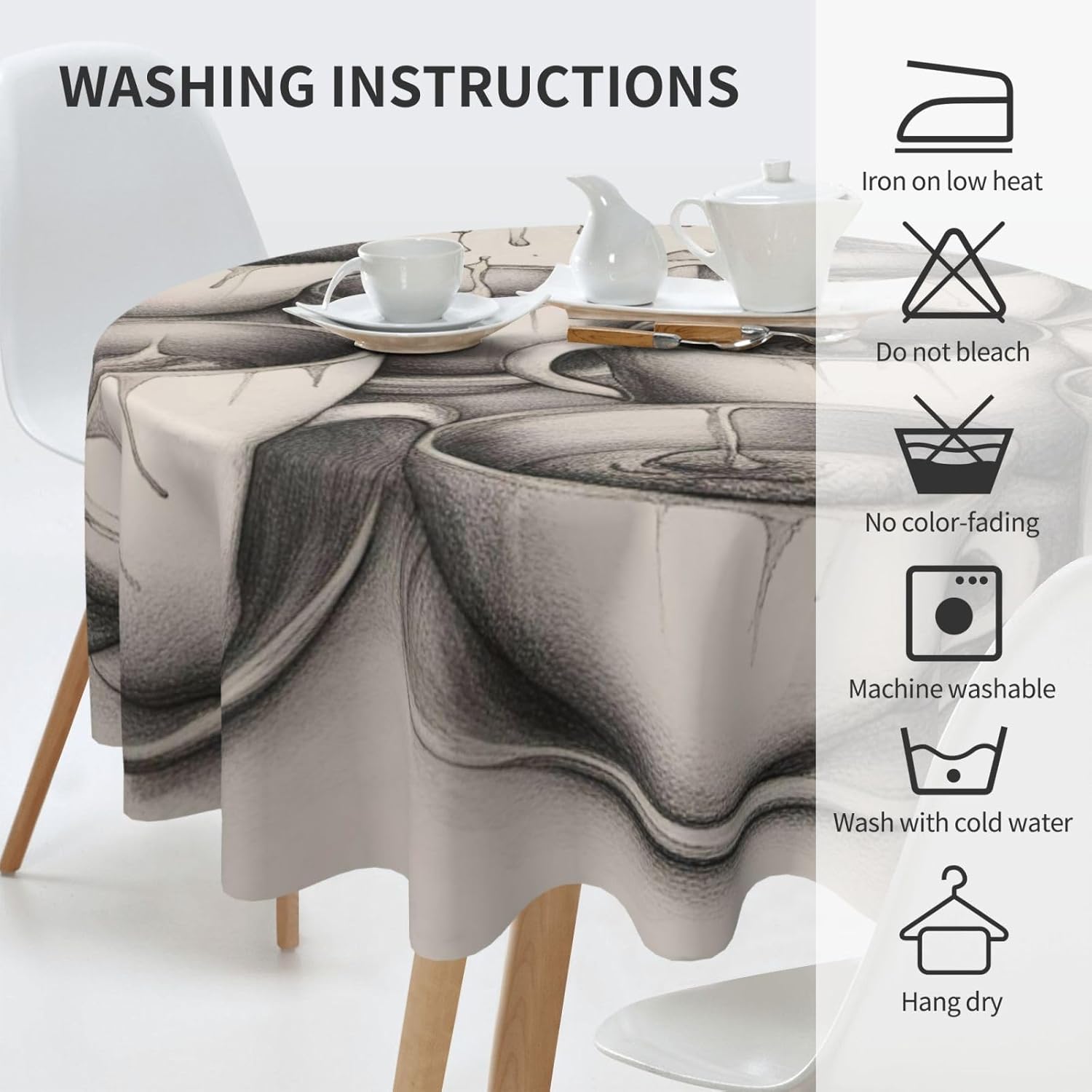 Hand Drawn Teapots and Cups Print Wrinkle Free Dining Table Cover for Birthday Party Farmhouse Tablecloths Up to 60 x 60 Inches