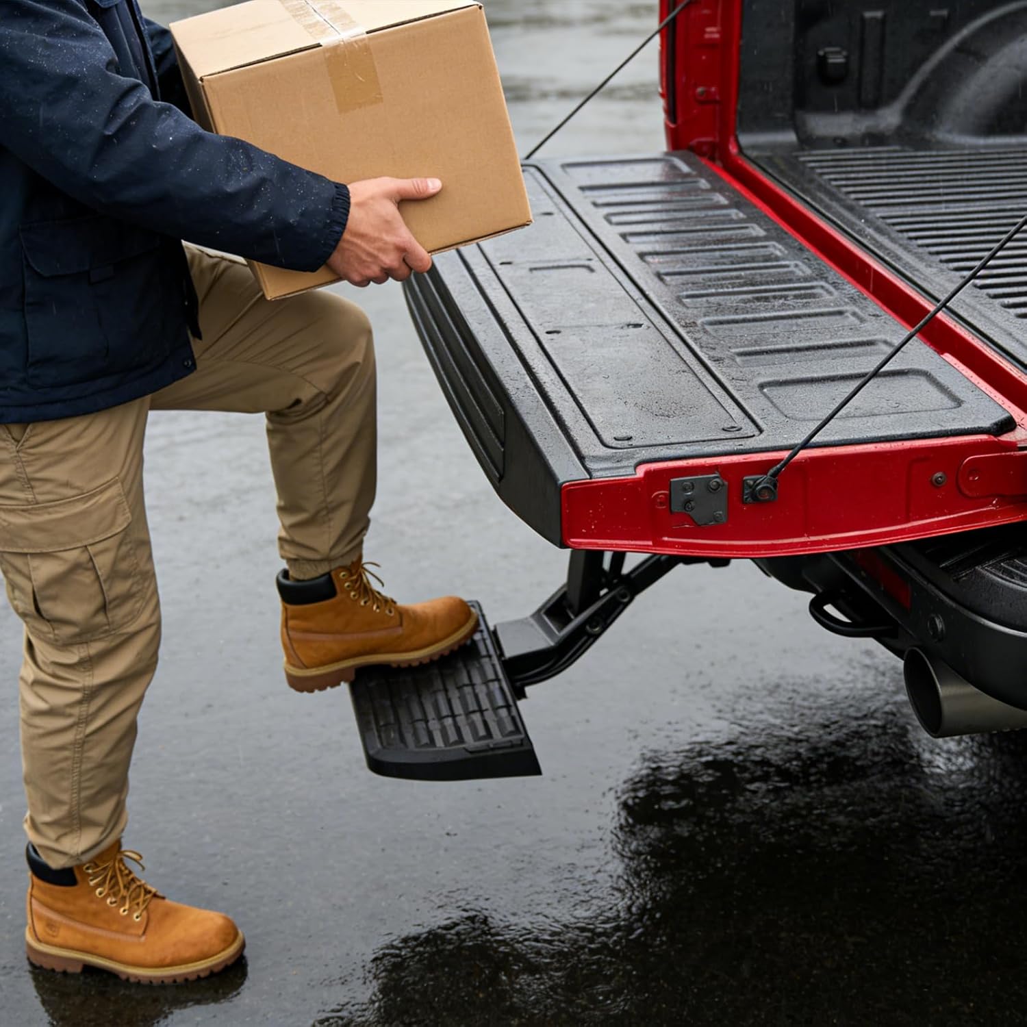 75328-01A Rear Bed Step Retractable Bed Step for 2021 2022 2023 Ford F-150 (Excludes Dual Exhaust)，Driver Left Side Truck Bed Step 7532801A