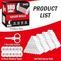 Vista 2 de DMSKY Paquete de 180 rollos de gasa, 4 pulgadas x 4.1 yardas, gasa enrollada transpirable envuelta individualmente, vendaje premium de gasa