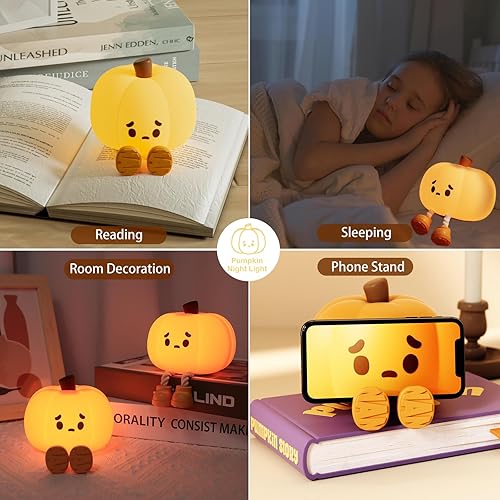 Miniatura 6 de Luz nocturna de calabaza para niños bonita luz nocturna LED regulable con control táctil recargable, regalo seguro de silicona para bebé, decoración