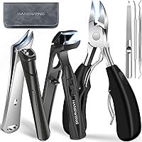 HANDWENG 6-in-1 Podiatrist Toenail Clippers for Seniors - Heavy Duty Angled Head for Thick Ingrown Nails, Wide Jaw Long Handle
