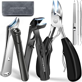 HANDWENG 6-in-1 Podiatrist Toenail Clippers for Seniors - Heavy Duty Angled Head for Thick Ingrown Nails, Wide Jaw Long Handle