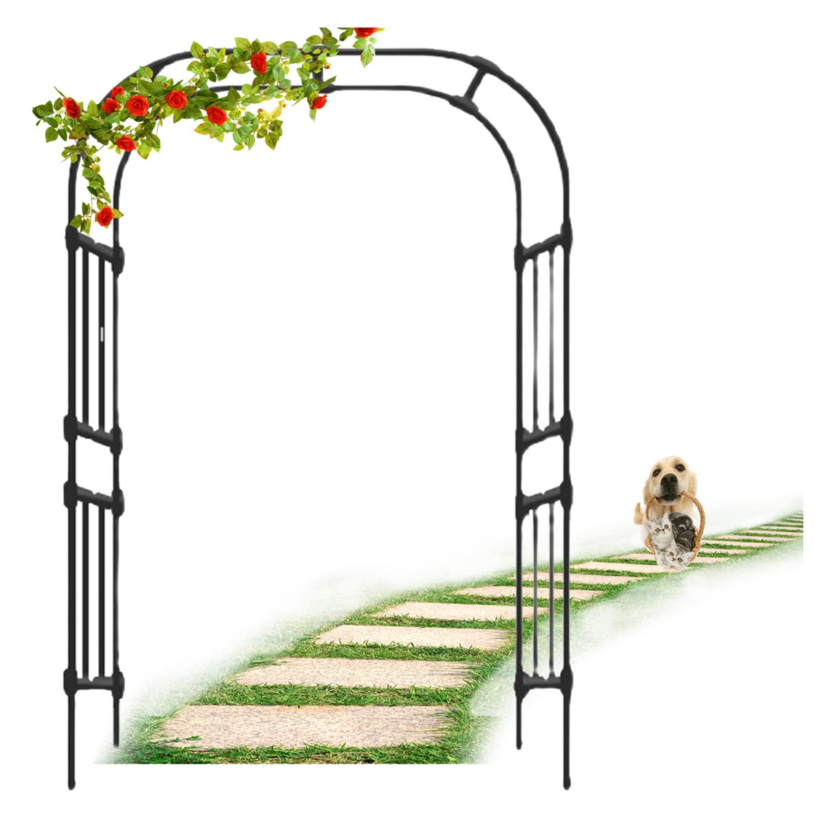 HASMI Łuk ogrodowy do wspinaczki roślin zewnętrznych, wytrzymała kratka z różaną altaną wsparcie do ceremonialnej dekoracji metalowa Warchway/280 x 240 cm