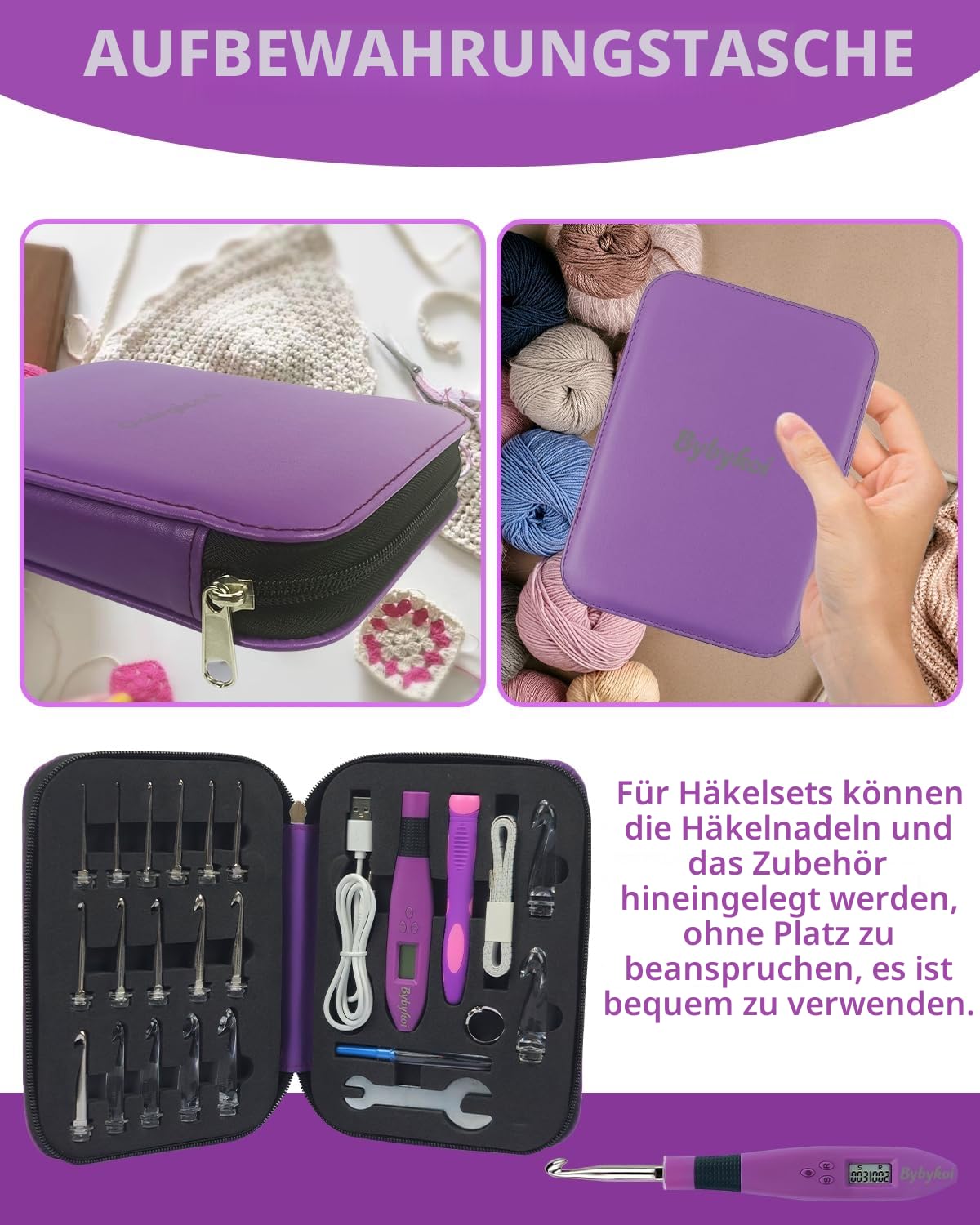 Beleuchtete Häkelnadeln Set-18 Größen Digitale Häkelnadeln mit Zähler 2,0~14,0mm, Ergonomische Häkelnadeln Beleuchtete Häkelnadeln für Stich- und Reihenzählung
