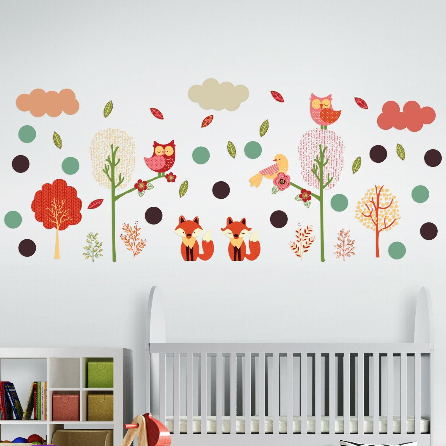 Forest, Fox, Animal, Colourful Dots, Nursery, Cute Kidsroom, Baby, Modern, Children Wall Stickers, Room Decoration, Pattern