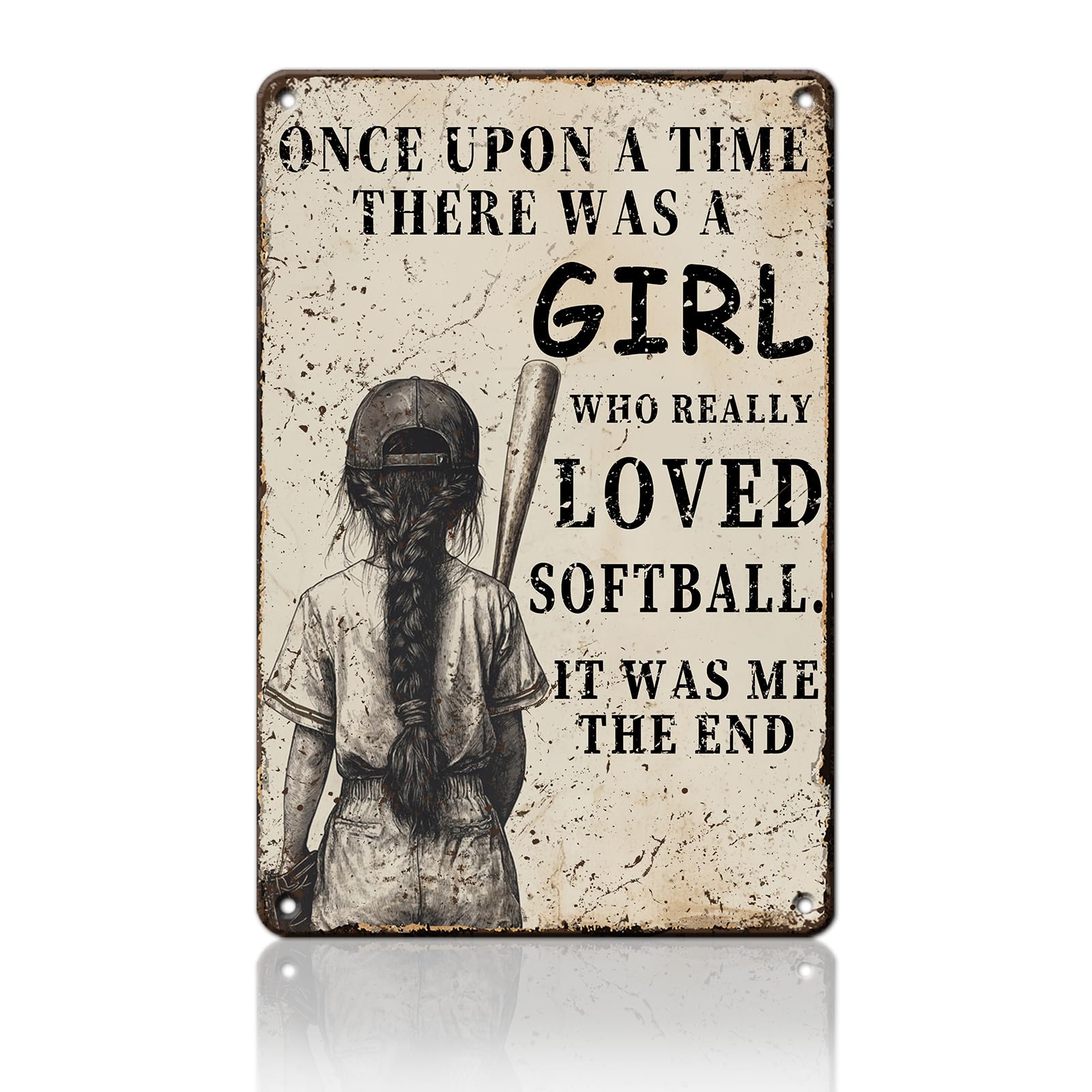 Anceky Funny Sign Once Upon A Time A Girl Who Really Loved Softball Metal Tin Sign Retro Wall Decor for Porch Yard Home Cafe Outdoor 12×8 Inch