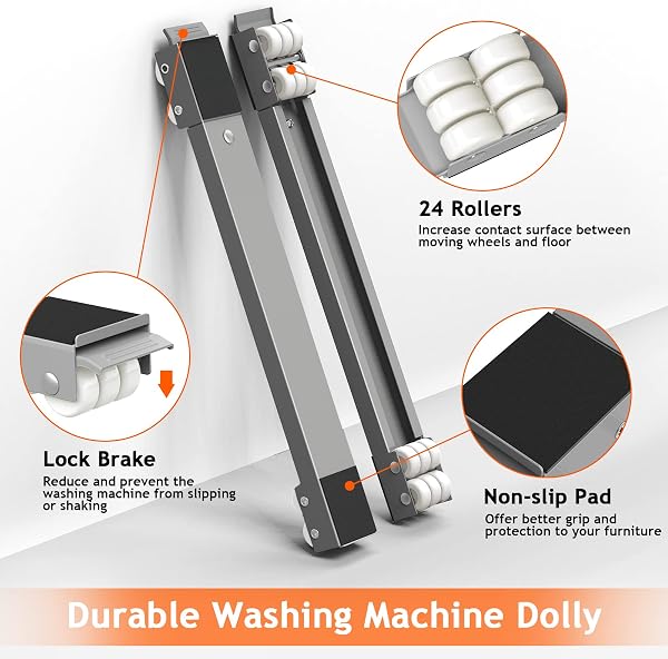 Ronlap Lot de 2 roulettes de Transport moblies Lave-Linge sous châssis pour réfrigérateur sèche-Linge, congélateur jusqu'à 300 kg, avec 24 Roues, Frein, Gris - 2