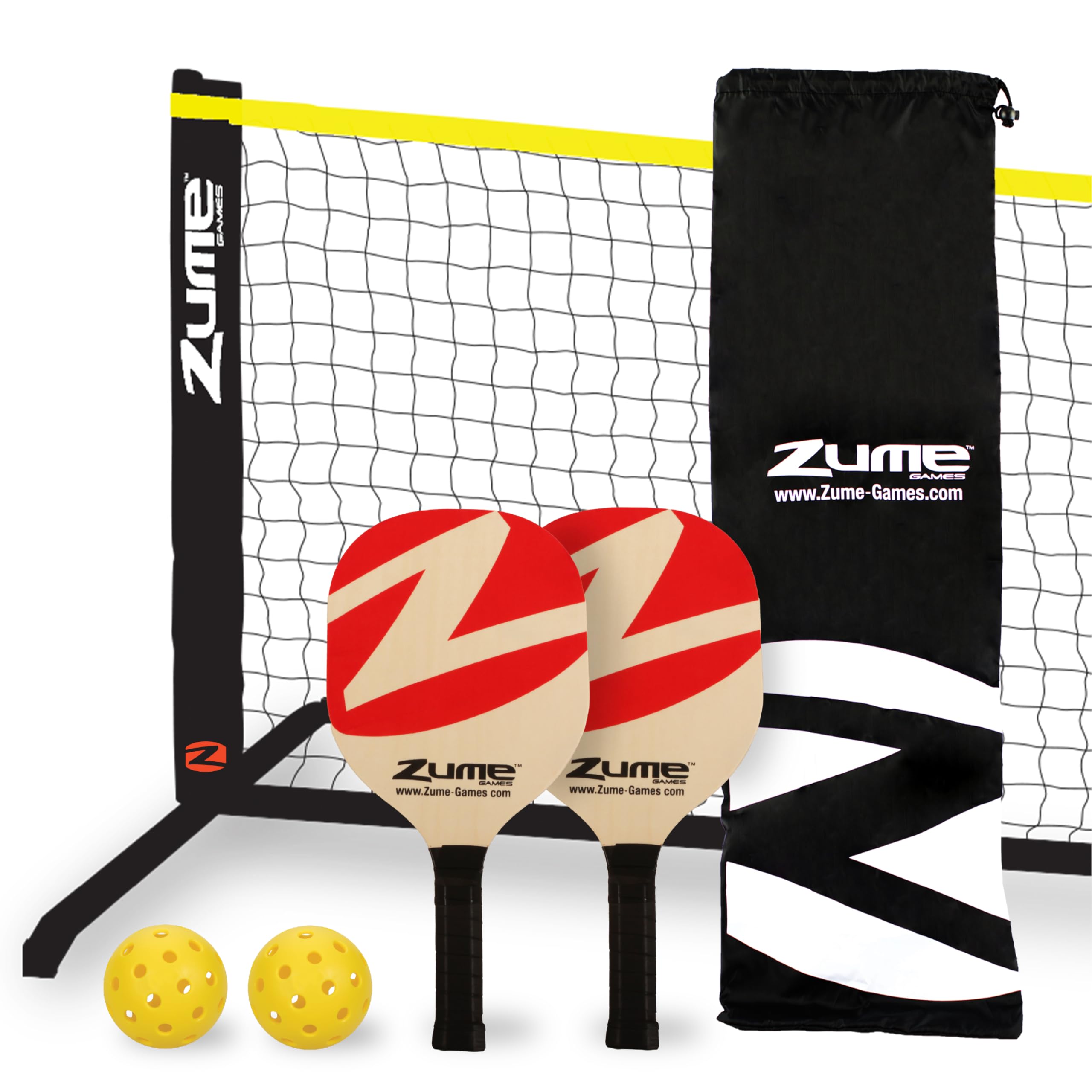 Zume Games Portable Badminton Set with Net, 4 Rackets, Shuttlecocks & Carrying Case – Outdoor Lawn Game for Backyard, Beach, or Park – Easy Setup, No Tools Required