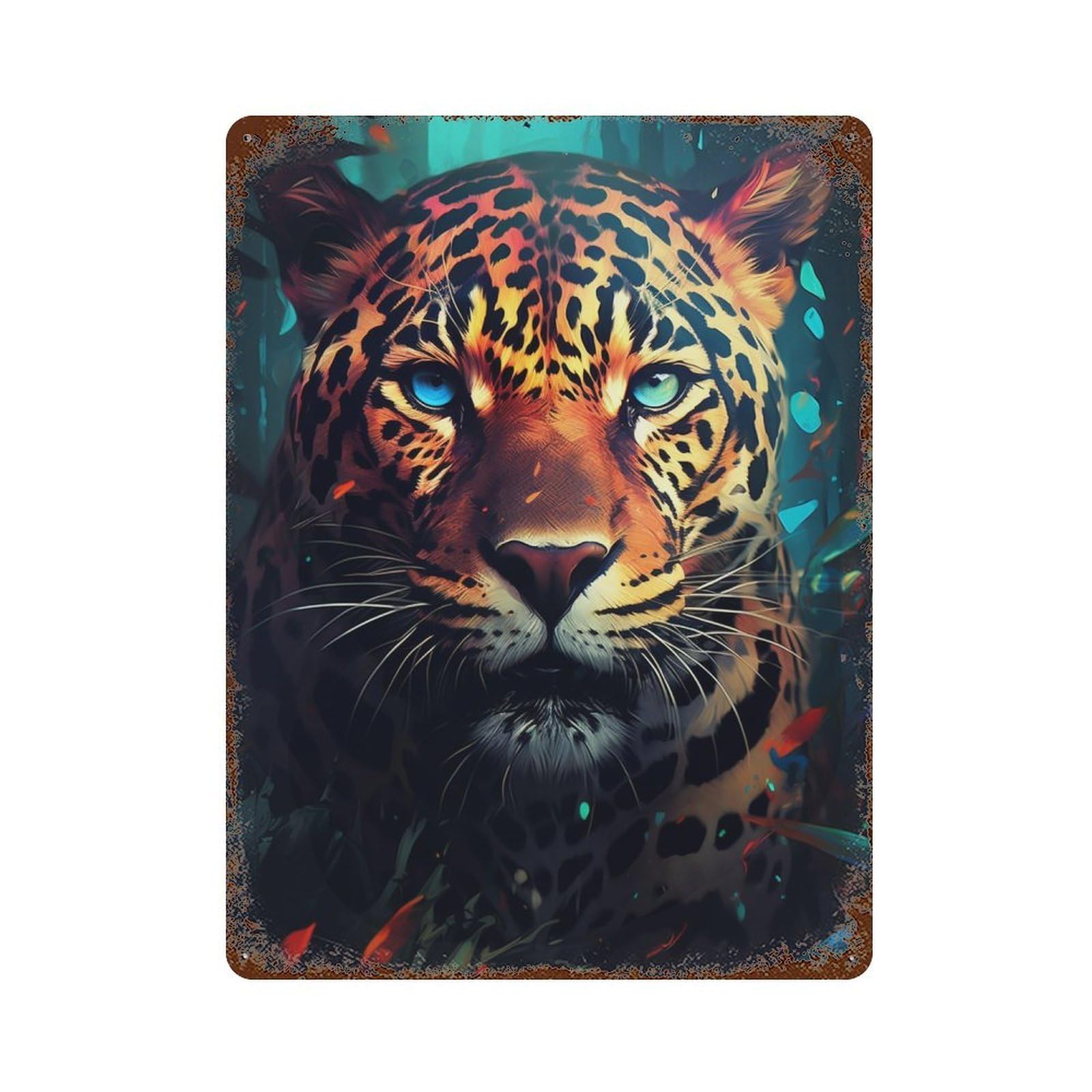 Amazon Jungle Leopard Portrait Retro Metal Sign 15.7"x11.8", Shabby Chic Decor for Bistro, Counter And Cafe Decor