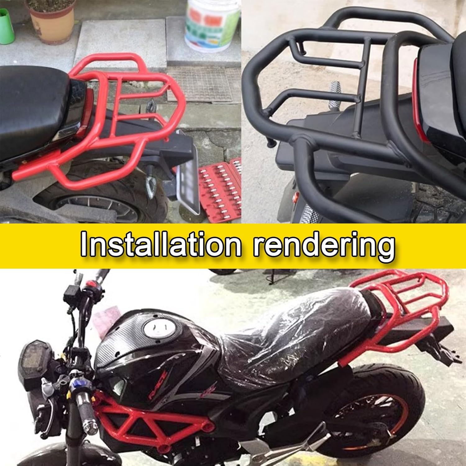 Mokuo Motorcycle Rear Luggage Rack with Handrail in Heavy Iron Material Compatible with Honda Grom Msx 125 SF 2013-2016,Black Color