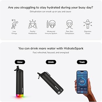 Hidrate Spark PRO スチール製スマート水筒620ml/21オンス Amazon｜Hidrate Spark スチール製 スマート水筒 - 水分摂取量を追跡