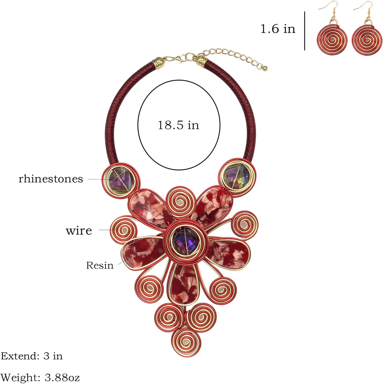 Statement African Necklace For Women African Jewelry Costume Earring Sets Tribal Fashion Colorful Big Rhinestone Crystal Pendent Collar Choker Bold Chunky Bib Handmade - Image 2