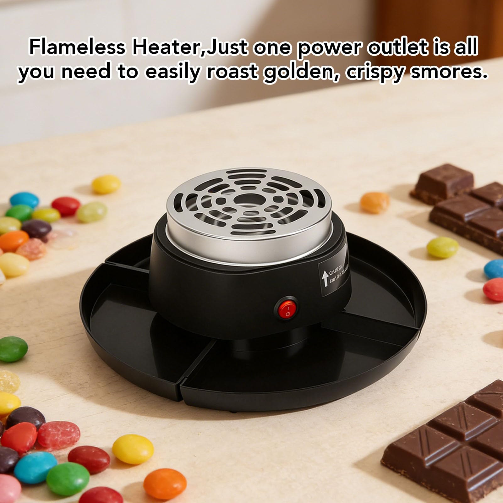 Qcwwy Smores Maker Kit de Mesa para Interiores, Estación Smores con 4 Tenedores para Asar, 4 Bandejas Desmontables, Tostador Eléctrico de Malvaviscos sin Llama, (Enchufe europeo 220V)