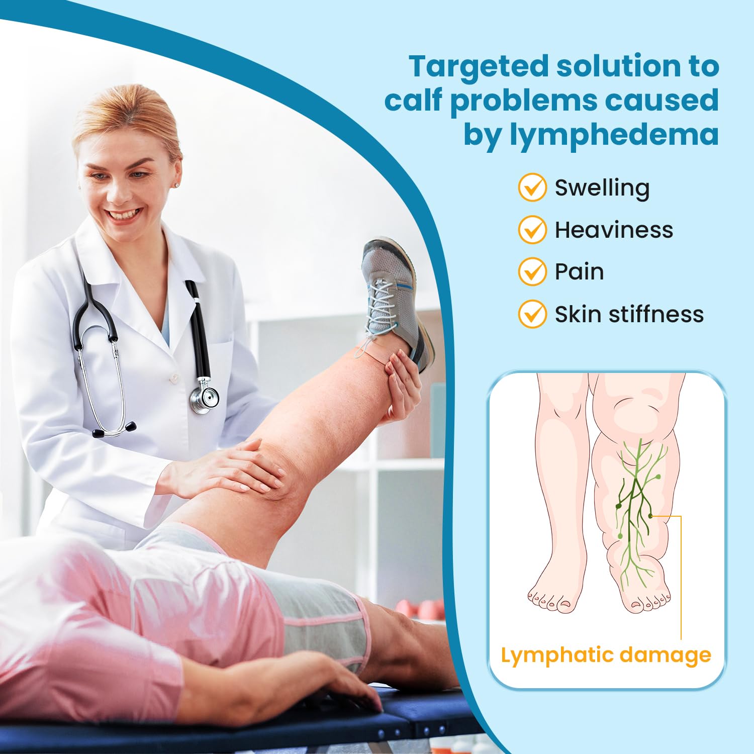 iDonua® Calf Lymphedema Compression Wrap Adjustable For Big Swollen Lower Leg - with 6 Cross Straps (Tall-XL) - Image 3
