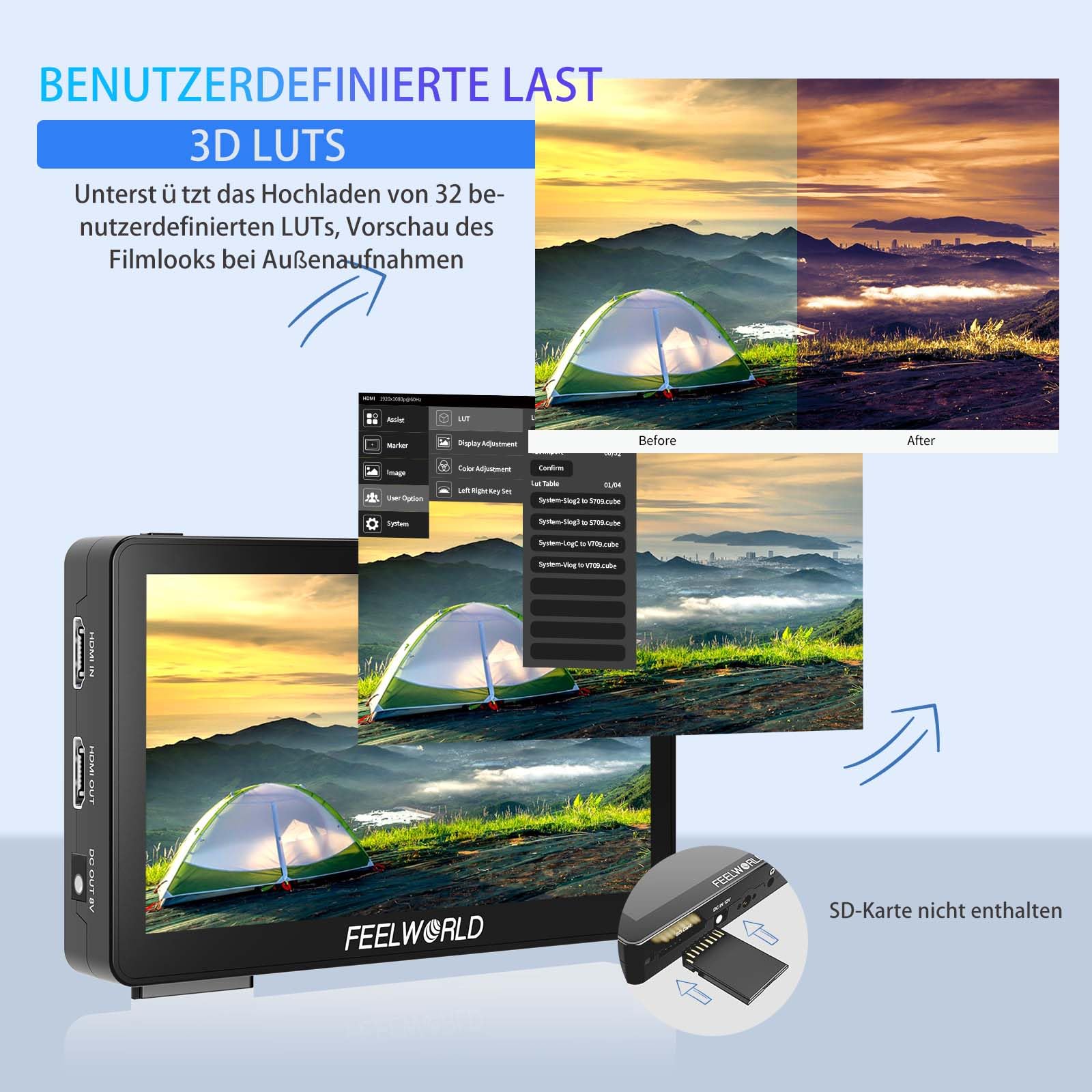 FEELWORLD F6 Plus V2 6 Zoll Touchscreen DSLR Kamera Feldmonitor mit F750-Akku 4400 mAh und Tasche, Waveform HDR LUT 1920 x 1080 IPS Video Peaking Focus Assist 4K HDMI 5V Typ-C Eingang