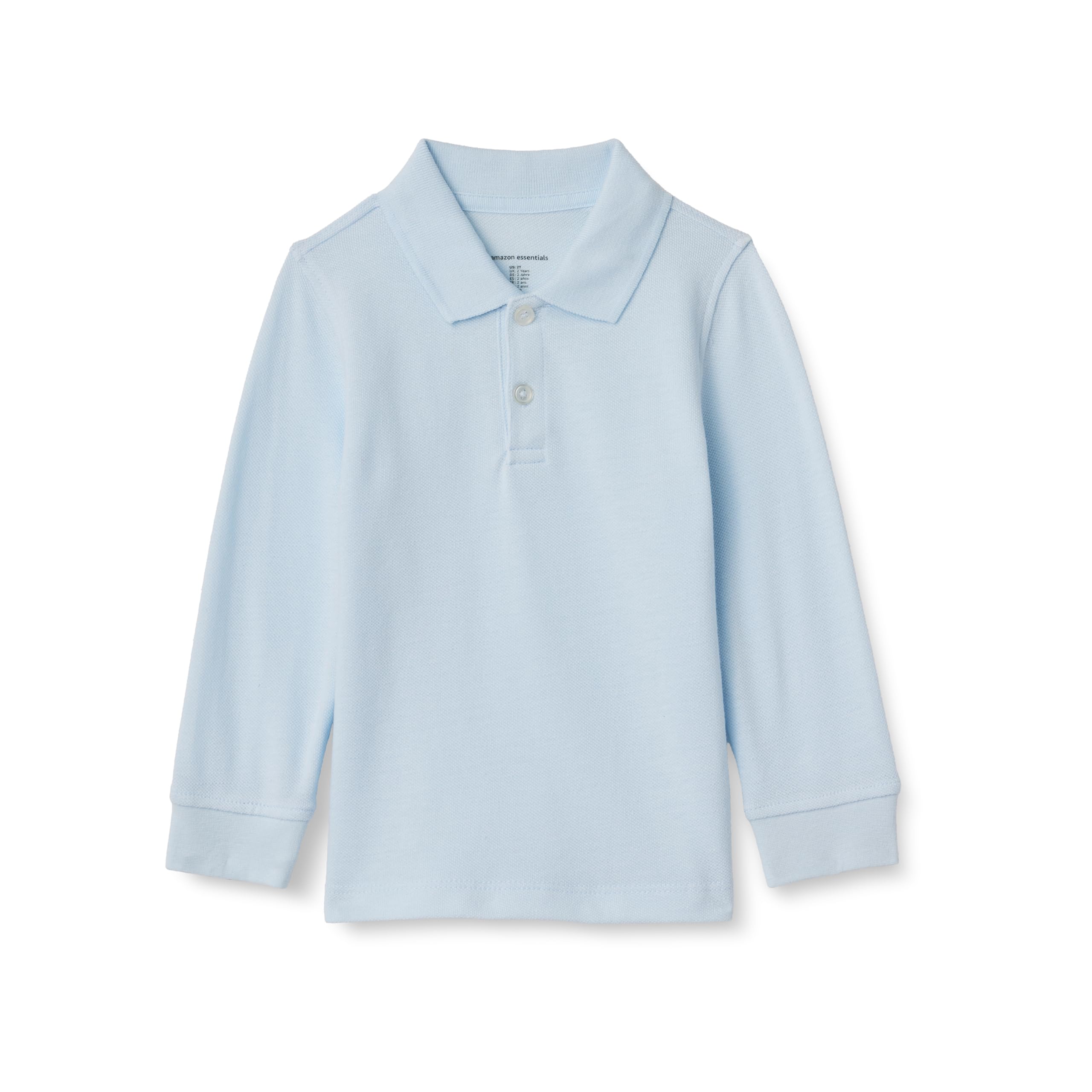 Amazon Essentials Boys' Long-Sleeve Pique Polo Shirts for School Uniform, Light Blue, Medium