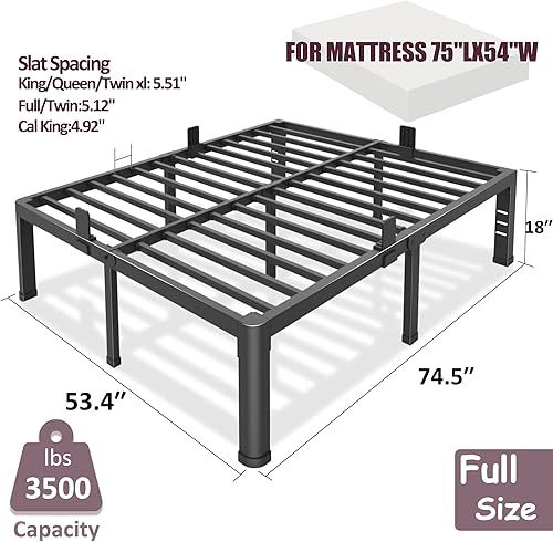 Miniatura 3 de Marco de cama de tamaño matrimonial de 18 pulgadas con patas de esquina redondas, soporte de listones de acero resistente de 3500 libras, agujeros