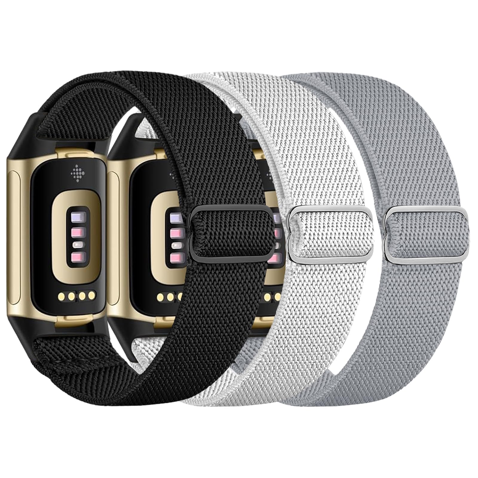 chinbersky Elastisches Armband Kompatibel mit Fitbit Charge 6 Armband/Fitbit Charge 5 Armband, Verstellbares Nylon Stoff Dehnbare Atmungsaktiv Sport Band für Fitbit Charge 6/Charge 5 Damen Herren
