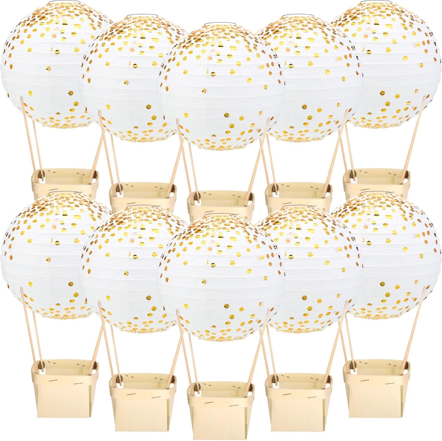 12 Sets Print Burlap Baby Shower Decorations Hot Air Balloon Table Centerpieces DIY Boho Paper Lanterns Farmhouse Rustic Neutral Chinese for Wedding Birthday Party Classroom Decor