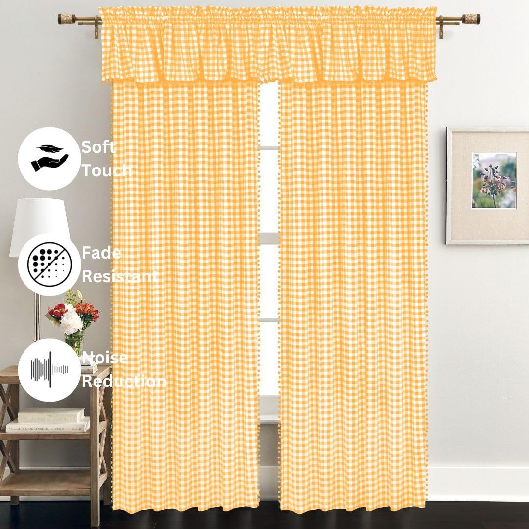 Curtains 84 Inch Length 2 Panels Set - Farmhouse Style Easy to Install Window Treatment Set - Long Drapes for Bedroom Living Room Darkening Curtain Rod Pocket (2 Panels, W40 x L84, Yellow)