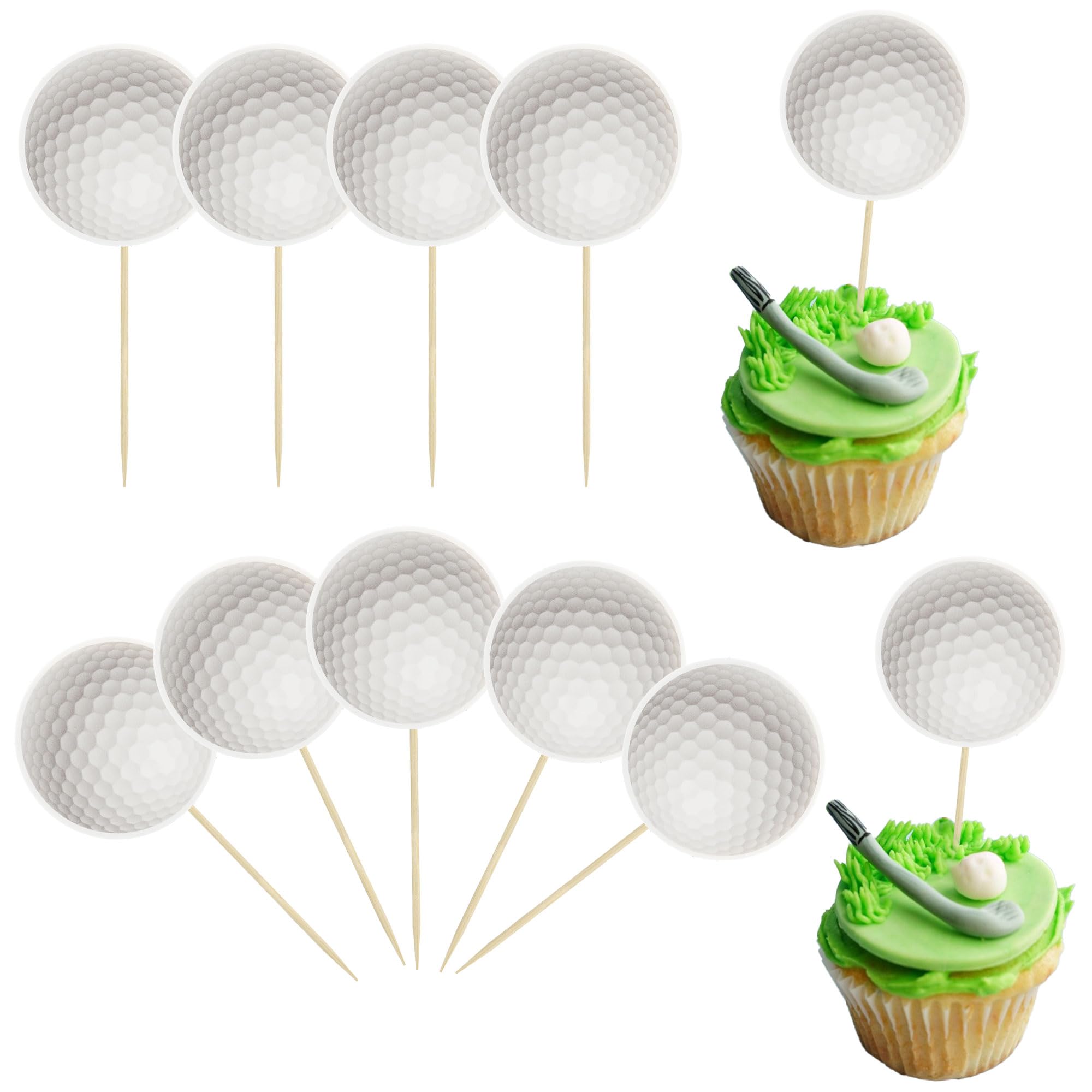 36Pcs Golf Cupcake Toppers Sports Ball Picks for Baby Shower Outdoor Sports Players Theme Birthday Party Cake Decorations Supplies