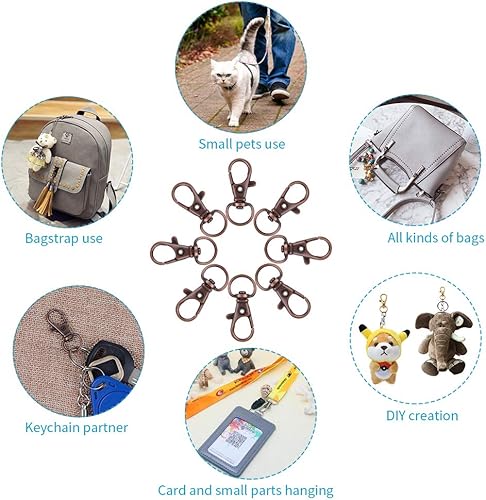 Miniatura 7 de 100 ganchos para llavero con llaveros, cierres de mosquetón giratorios de metal, para llavero de clip, fabricación de joyas, manualidades (bronce