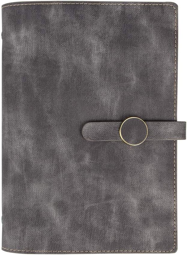 Grope Fashion Writing Journal Refillable A5 Binder 6 Ring PU Leather Cover Loose Leaf Personal Organizer Pen Holder Magnetic Business Notebook with Card Pockets 80 Sheets 160 Pages (Gray) Office Product