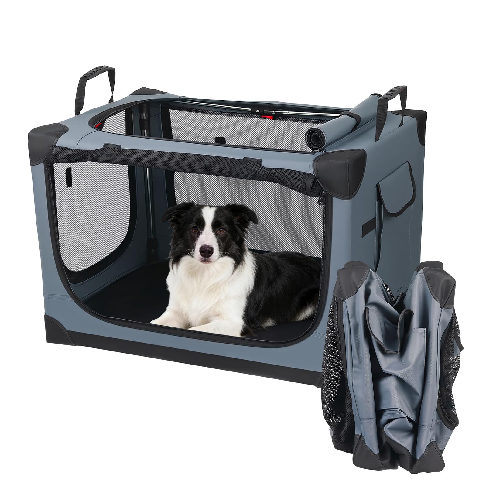 Luvore Portable Dog Crate 75x54x50 cm, Dog Carrier for Cars with Breathable Windows, Foldable Pet Carrier for Both Indoor and Outdoor Use, Pet Travel Crate