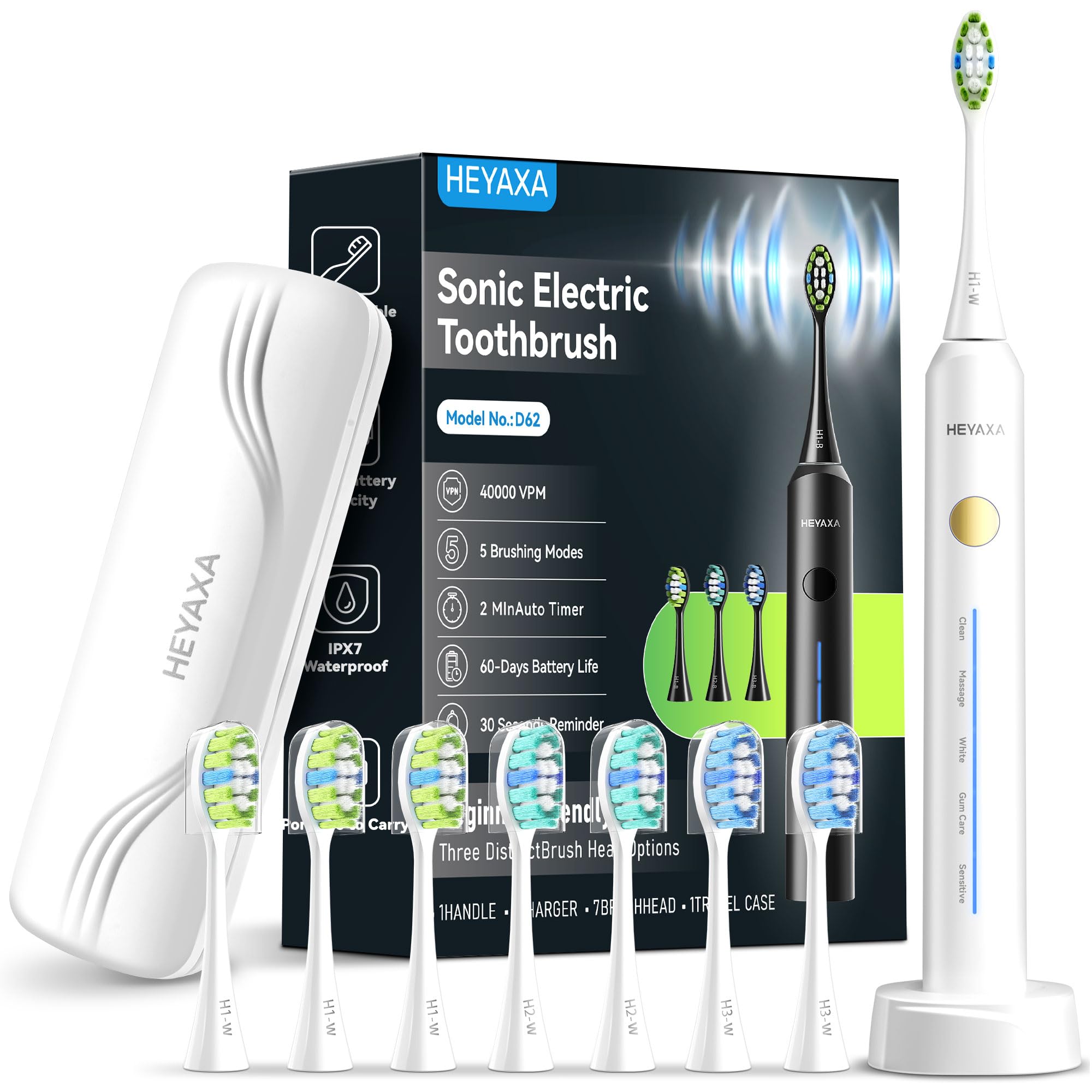 Sonic Electric Toothbrush with 40000VPM Cleaning Power for Adults&Kids, 60-Day Battery Life Rechargeable Power Toothbrush with 5 Modes, 2-Min Smart