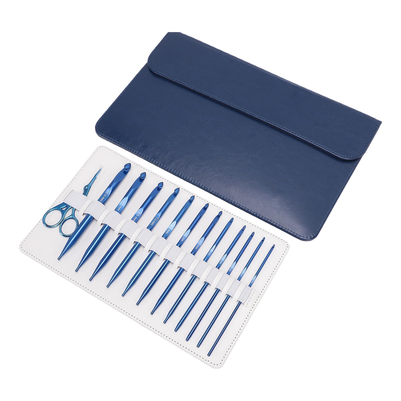 Rengue 12-teiliges Blaues Tunesisches Häkelnadel-Set aus Aluminium, 3,0–10,0 Mm, Austauschbare Nadeln mit 4 Kabeln, Ergonomisches Afghanisches Häkelset für Decken, Schals, Dekor