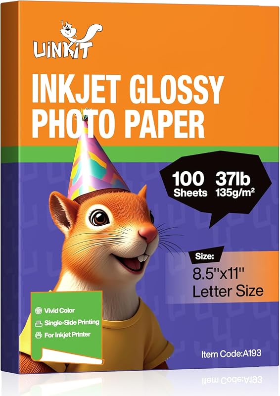 Uinkit Glossy Inkjet Flyer Paper for Dye Ink Only, 8.5" x 11", 135gsm, 100 Sheets, Thin Quick-Dry Printable Paper for Flyers, Brochures, Chip Bags and DIY Projects