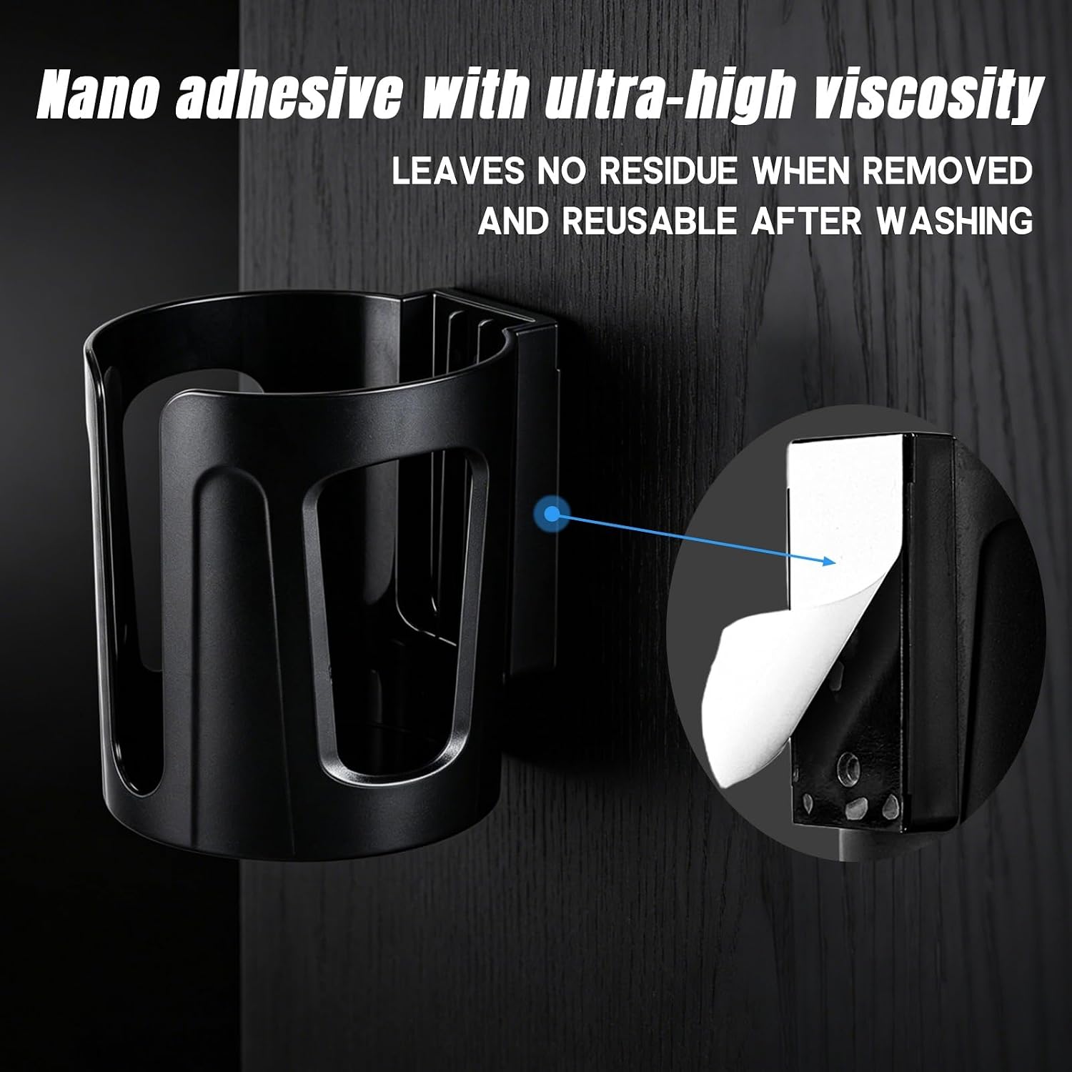 Wall Mounted Cup Holder, Adhesive Install Large Drink Holder | Shockproof, Scratchproof, Doesn't Scratch Tint, Holds Large 8-40 oz. Bottles, Mugs and Other Big Drinks in 3.15"-3.93"