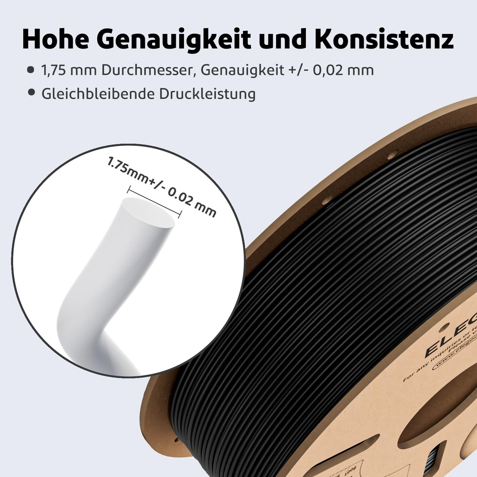 ELEGOO PLA Filament 1.75mm Schwarz 1KG, 3D Drucker Filament Maßgenauigkeit +/- 0,02 mm, 1kg Pappspule (2.2lbs) Filament-3D-Druckmaterialien Passt für die Meisten 3D Printer