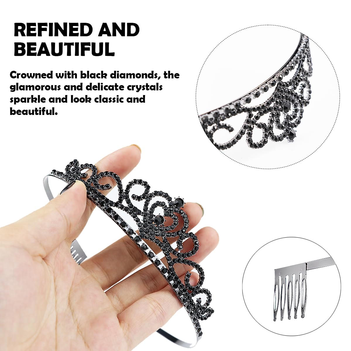 FERCAISH Tiara de cristal con peine para el pelo, Corona Nupcial Princesas, Diadema para boda, fiesta de cumpleaños, boda, desfile de graduación, color negro, 11,9*3.2cm, Diamante falso, Brillantes.