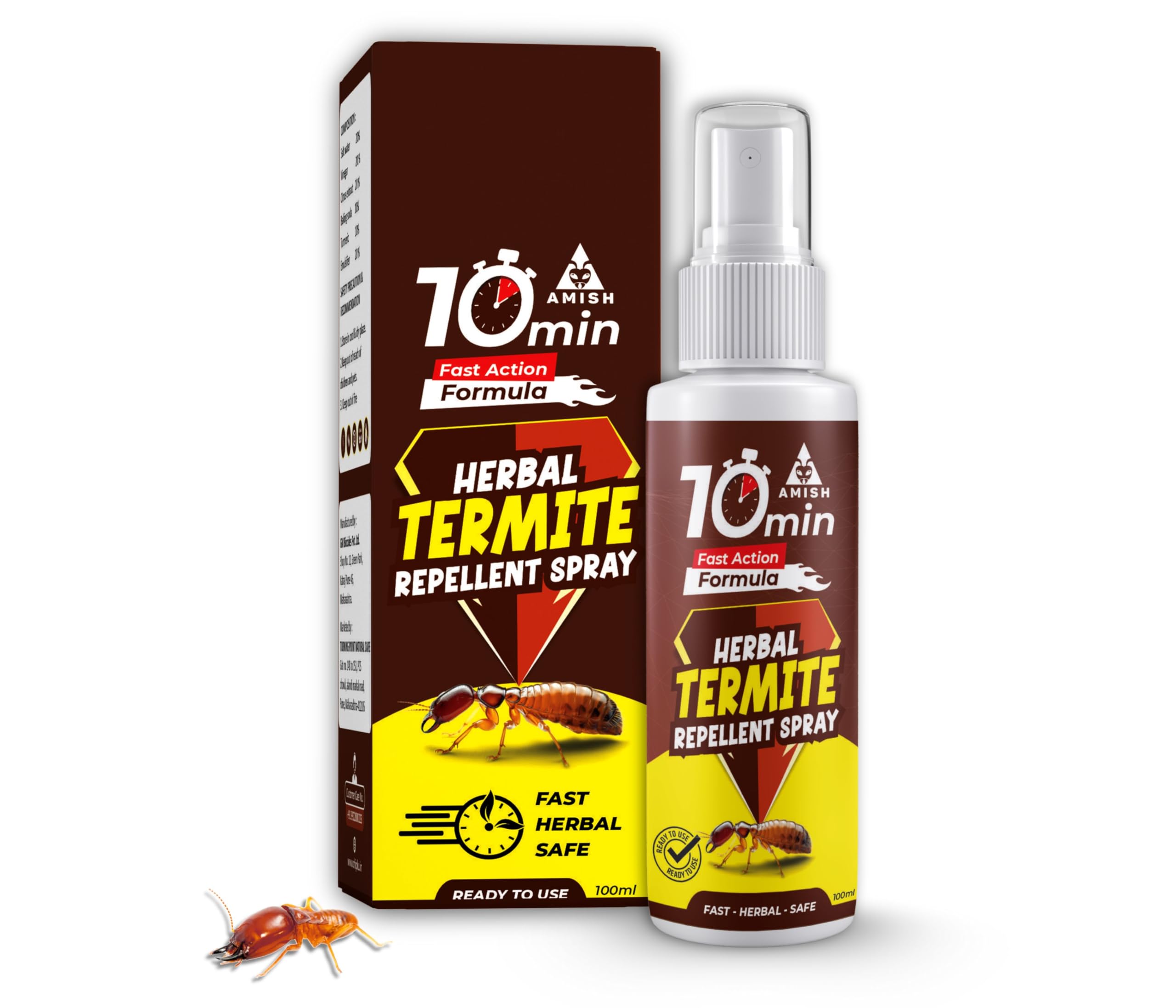 Amish Herbal Termite Spray 100ml Pack-1 |10 Minutes Formula |Removes Entire Termite colony|Powerful 100% Organic No Chemical Termite Repellent Spray for Home Furniture Long Lasting Wood Protection