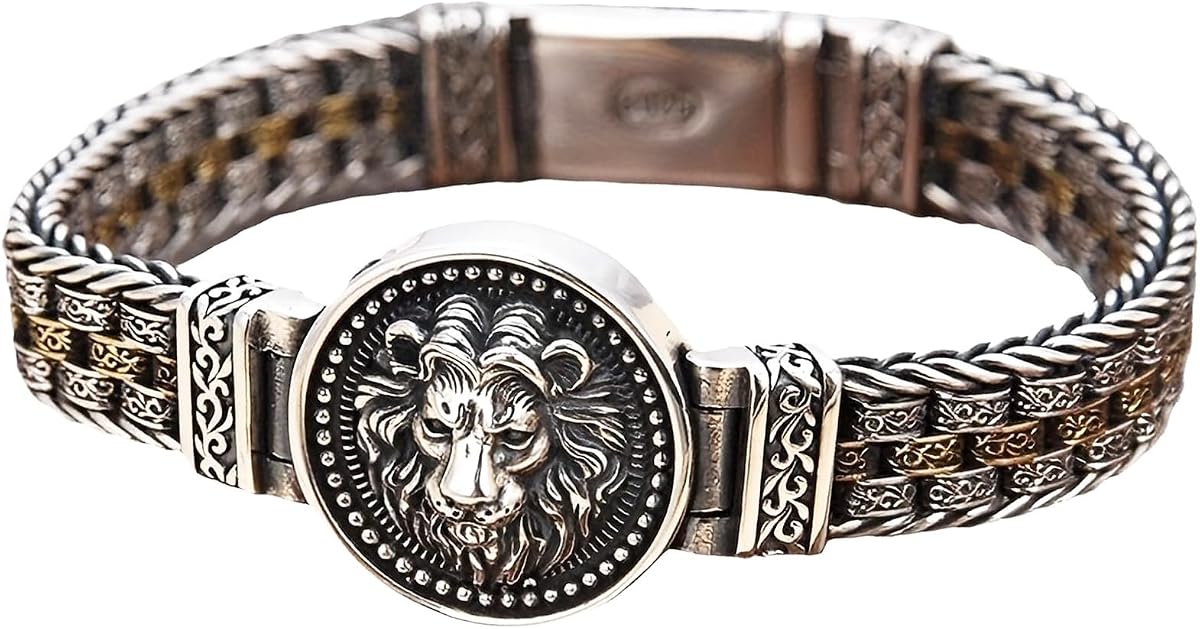 Men's Sterling Silver Bracelet, S925 Solid Chain, Italian Handmade, Silver, Chain Lion Head Bracelets, Gift for Dad, Boyfriend, Son