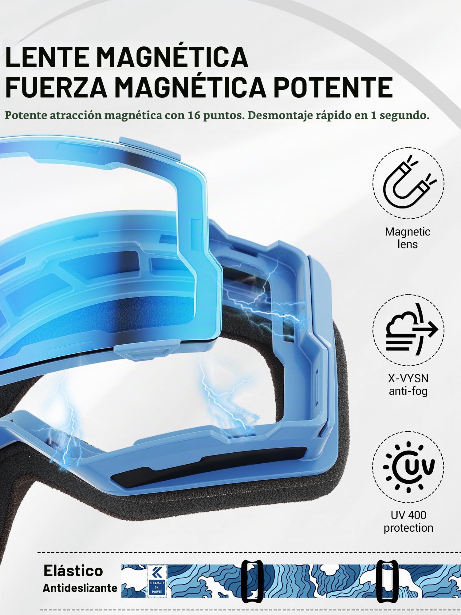 KAPVOE Gafas de Esquí Fotocromáticas y de Colores Antivaho UV400 Diseño OTG para Hombres Mujeres y Adolescentes para Esquí y Snowboard K722