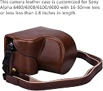 XEVN pour Sony a6400 Case, pour Sony a6000 Cas, prime PU Sac de boîtier en cuir pour Sony Alpha A6400 a6300 a6000 Fit 16-50 mm objectif, bracelet caméra de livraison et bracelet de poignet, A6000